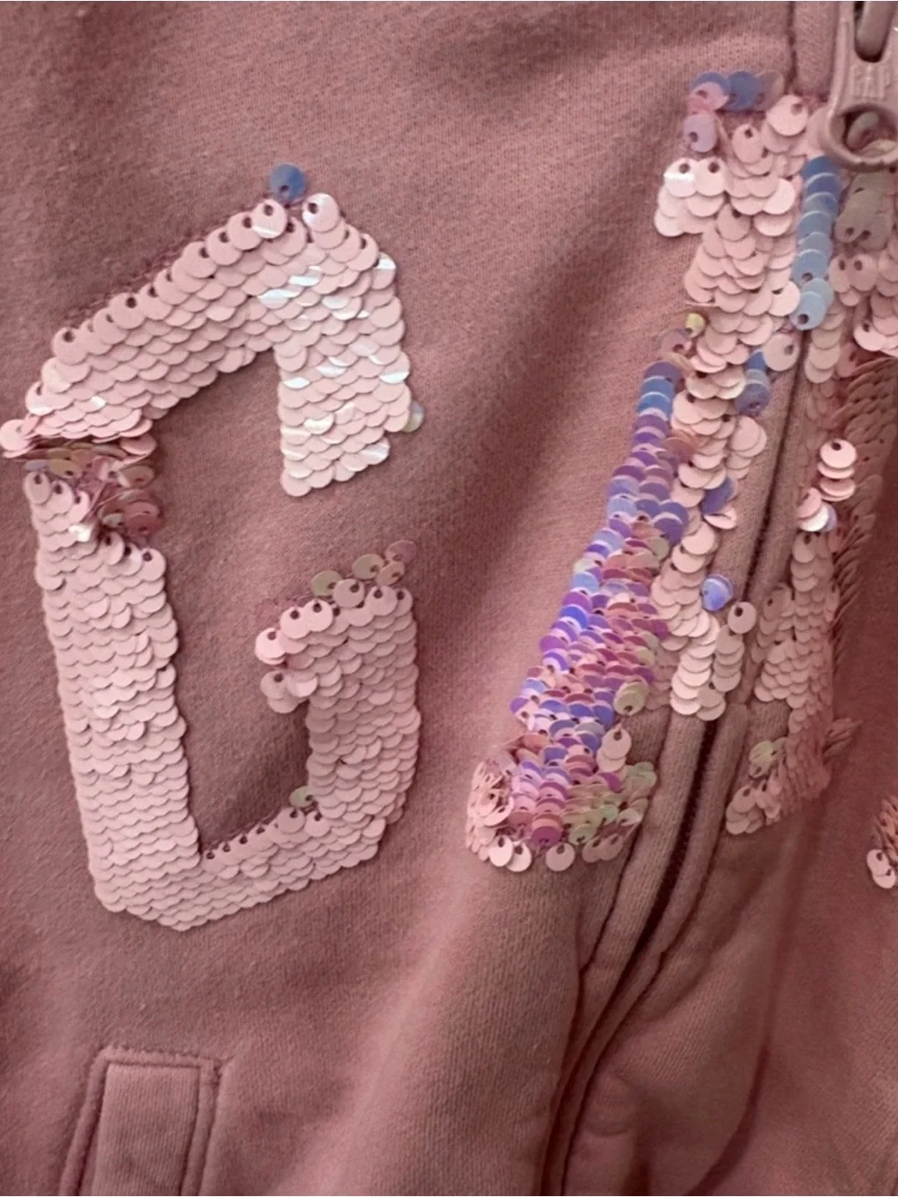 Gap Girls’ Zip-Up Hoodie Pink Sequin Logo Size XL